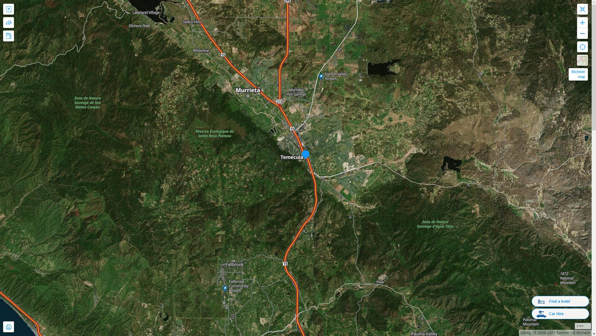 Temecula California Highway and Road Map with Satellite View